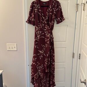 Lulu's Maroon Floral High Low Dress size Large